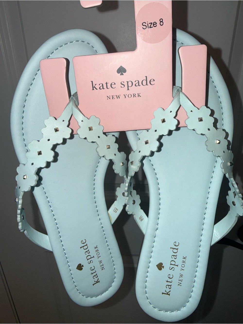 kate spade pale blue floral stud thong sandals